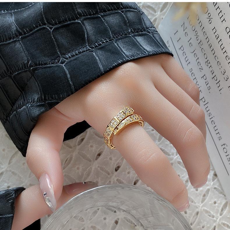 Fashion Snake Copper Inlay Zircon Open Ring 1 Piece