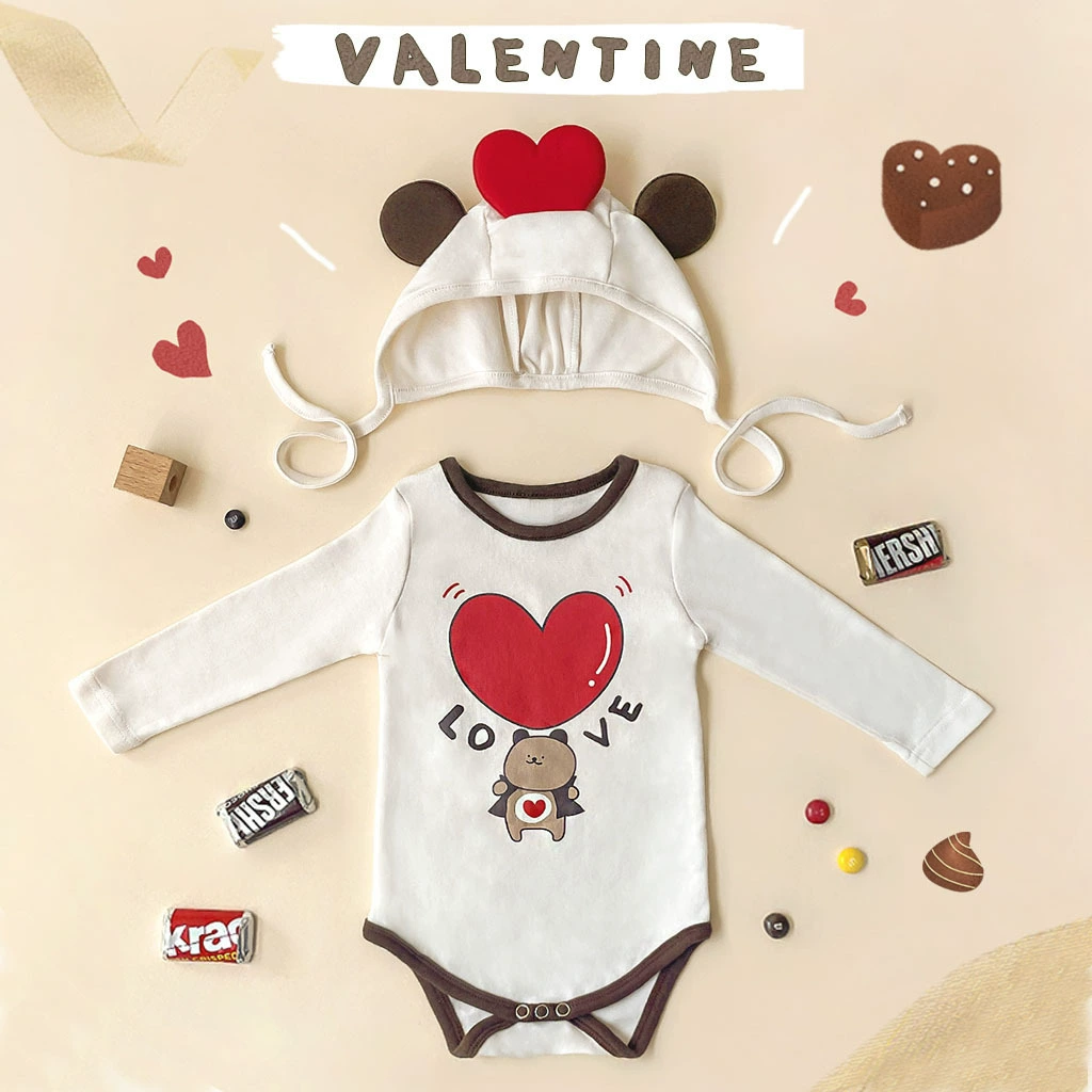Новый весенний комбинезон для малышей в стиле INS с принтом «Медвежонок в сердечке», комплект для детей, наряд на сто дней