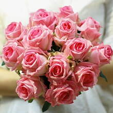 烤边玫瑰 7头玫瑰花手感保湿仿真花家居装饰婚庆手捧花餐桌摆件