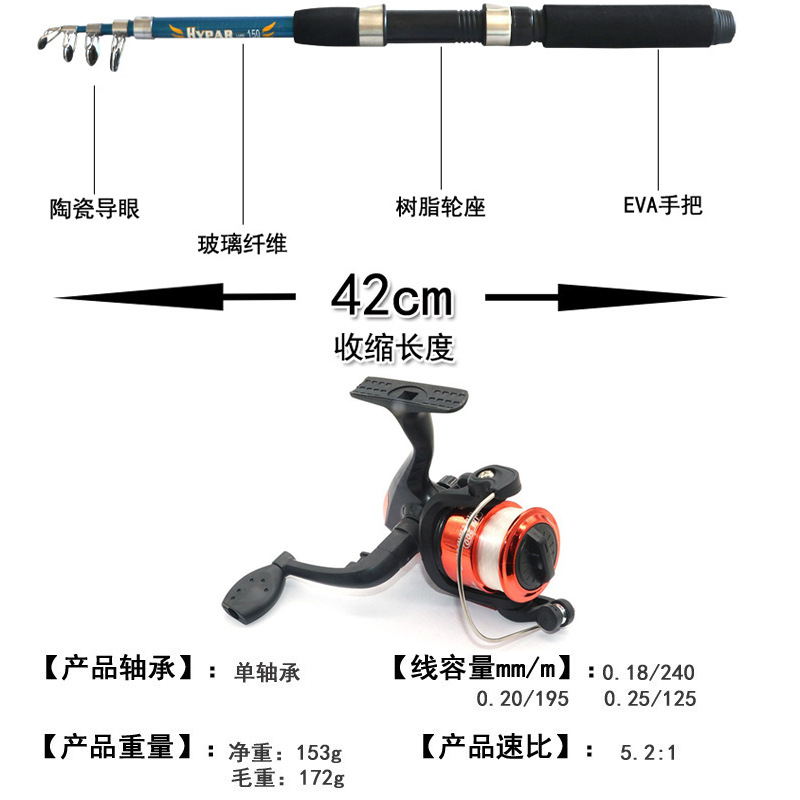 Mini caña de pescar infantil telescópica con carrete – kit portátil de pesca para niños
