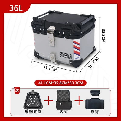 Capacity Electric Vehicle Rear – Motorcycle trunk - carbon-steel-base-36l-silver-backrest-luxury-lining