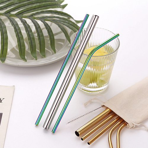 304 stainless steel straw set cross-border color metal straw bag set milk tea coffee drink long straw