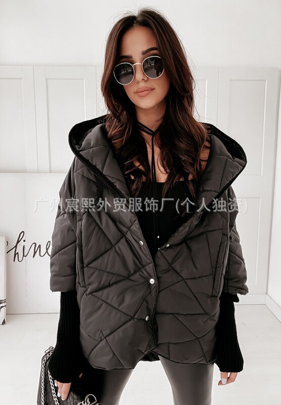 2025独立站毛衣拼接大翻领棉服女新款时尚流行机车炸街高级感外套|undefined