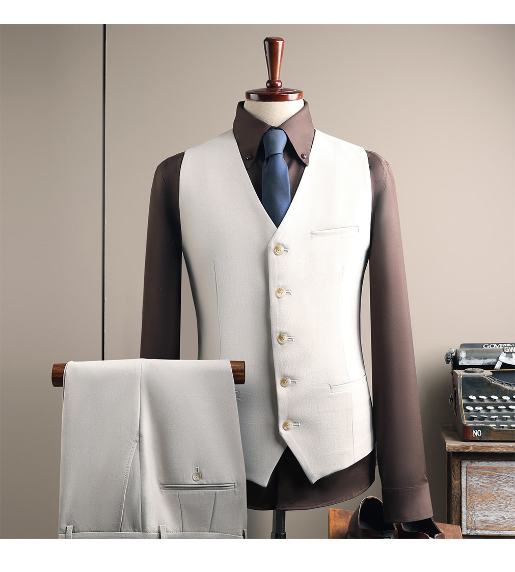 Whale Lion Custom Made Men's Three Piece Suit Set High End Business Casual Formal Apricot White Wrinkle Resistant_viptrois.com