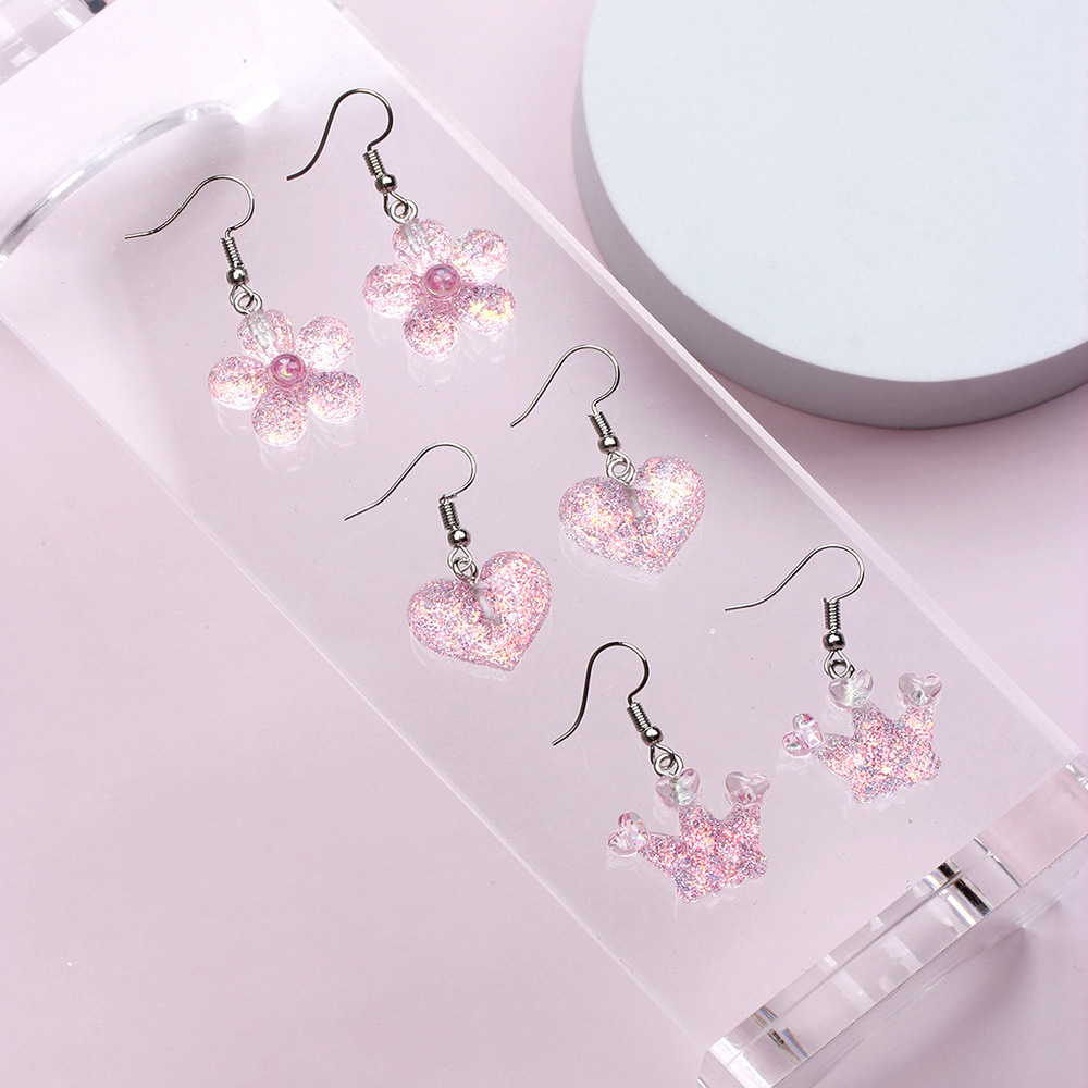 Fashion Crown Flower Resin Handmade Kidu0027S Drop Earrings 3 Pairs