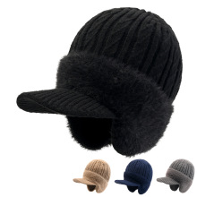 冬天男士帽子加厚保暖毛线帽兔毛加绒护耳骑车防风防寒头套针织帽
