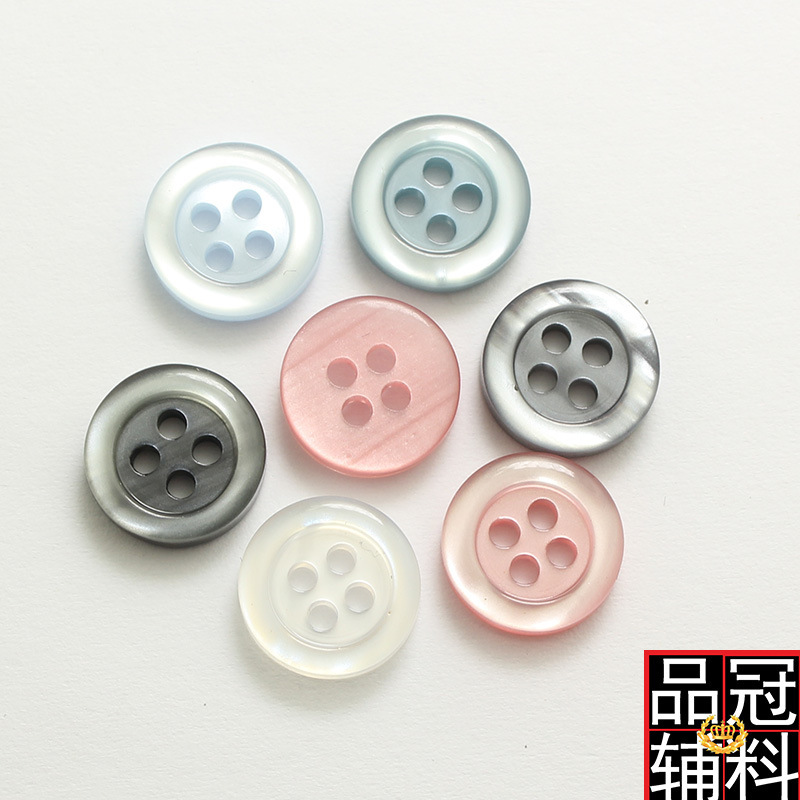 Color solid color pearlescent fine round edge resin buttons four eyes spot men's and women's shirt buttons button accessories 11mm