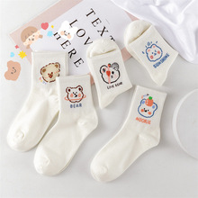 春款卡通動漫女襪子 可愛小熊襪跨境白色棉襪兔子學生中筒運動襪