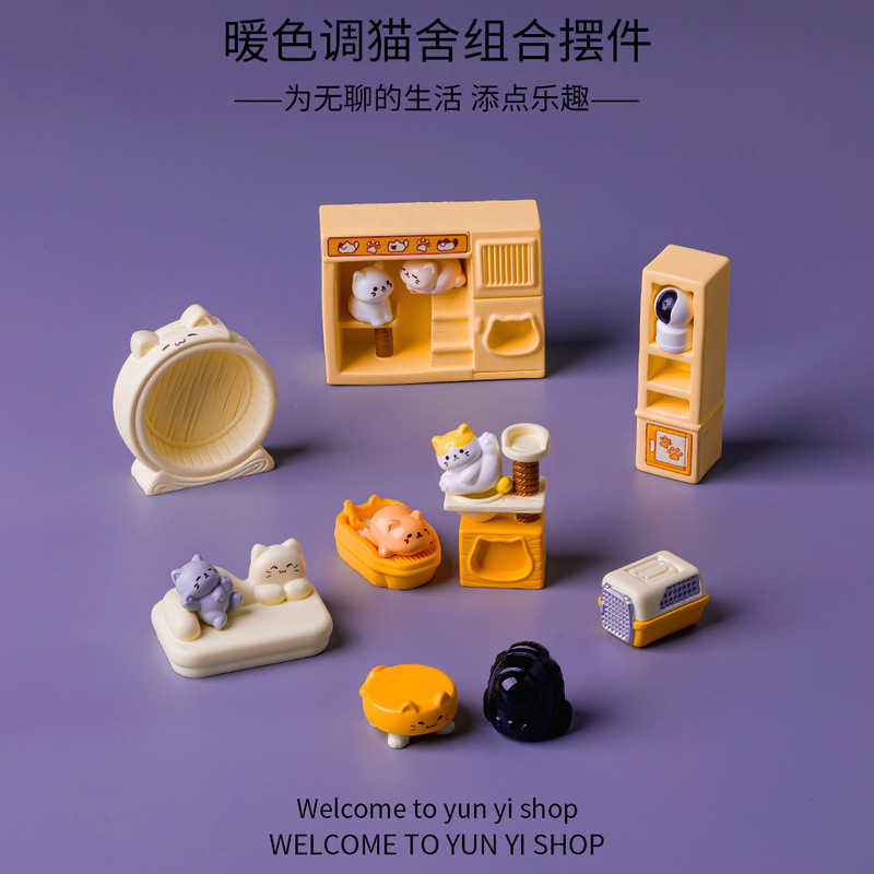 Miniature landscape creative cat house set DIY dollhouse home decoration miniature landscape desktop ornament Miniature landscape creative cat house set DIY dollhouse home decoration miniature landscape desktop ornament
