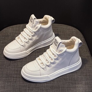 Genuine Leather High-Top White Shoes for Women 2025 Spring New Versatile Flats Casual Shoes Soft Sole Cowhide Breathable Board Shoes