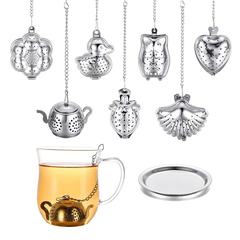 Stainless steel chain tea drain owl small teapot house bird duck shell tea filter creative tea brewer