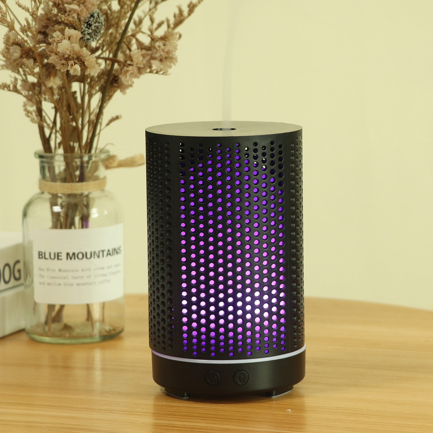 Spot al por mayor capacidad de 180ml máquina de aromaterapia de grano de madera Humidificador hueco de lunares