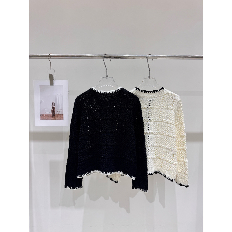 Trendy brand knitted cardigan, high-quality, early autumn 26 new style, Chanel-inspired, hand-crocheted, color-blocking, hollow-out design, long-sleeved