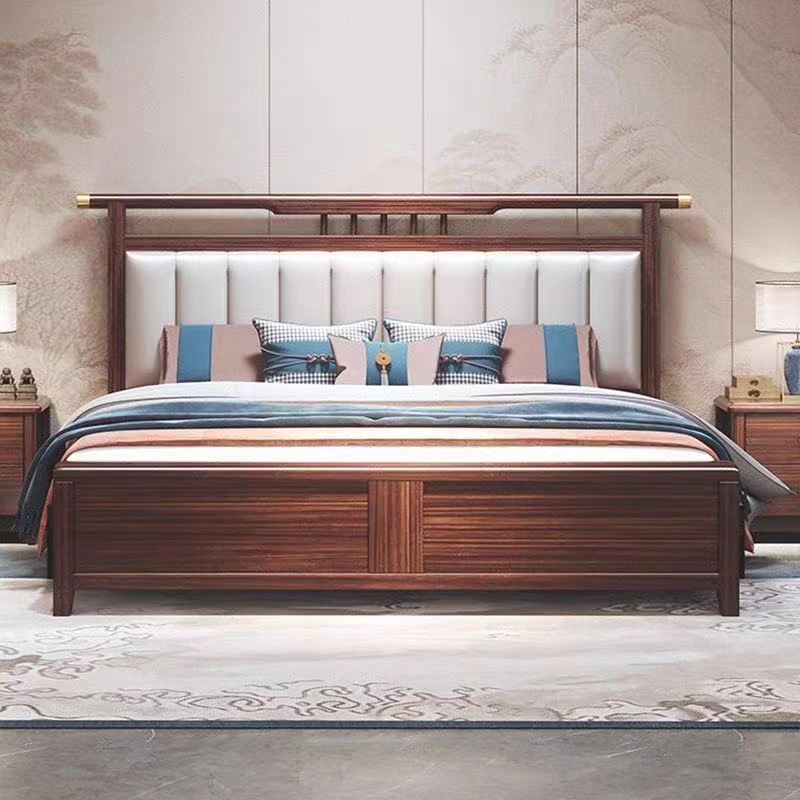 新中式烏金木實木床1.8米高箱儲物雙人床主臥1.5米單人床臥室婚床