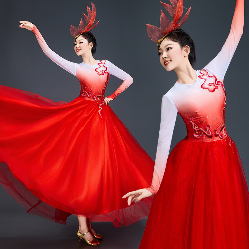 绽放开场舞大摆裙演出服女现代古典舞灯火的中国舞蹈服歌伴舞大气|undefined