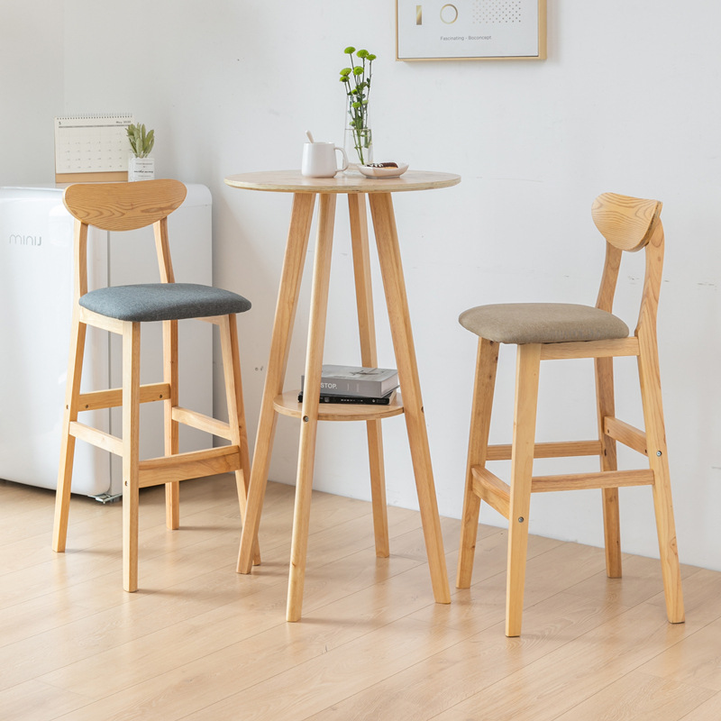Nordic Simple Wooden Small Round Table Simple Balcony Coffee Hall Chair High Stool Combination Tea Shop Wine Bar Table