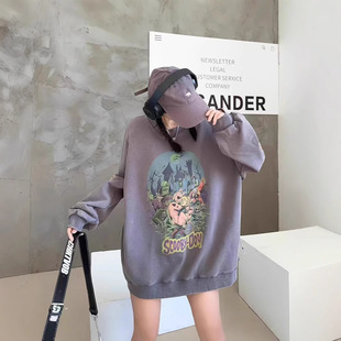 Mid-length plus size Round Neck Sweatshirt Women's Spring and Autumn New Loose oversize Lazy Style Long Sleeve Top Coat