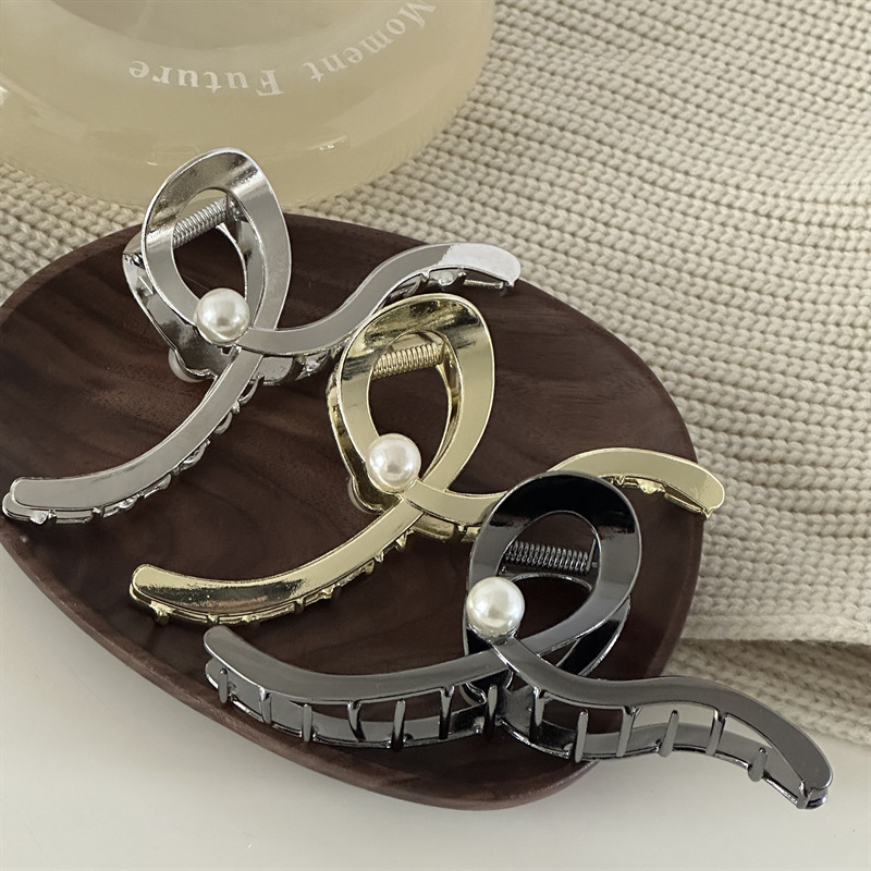 Nischendesign Wellenperlen-Haarnadel Modische, elegante Haarspange für den Hinterkopf, Haarspange mit Haifischclip für kalten Wind, Haarschmuck für Damen_voghion.com