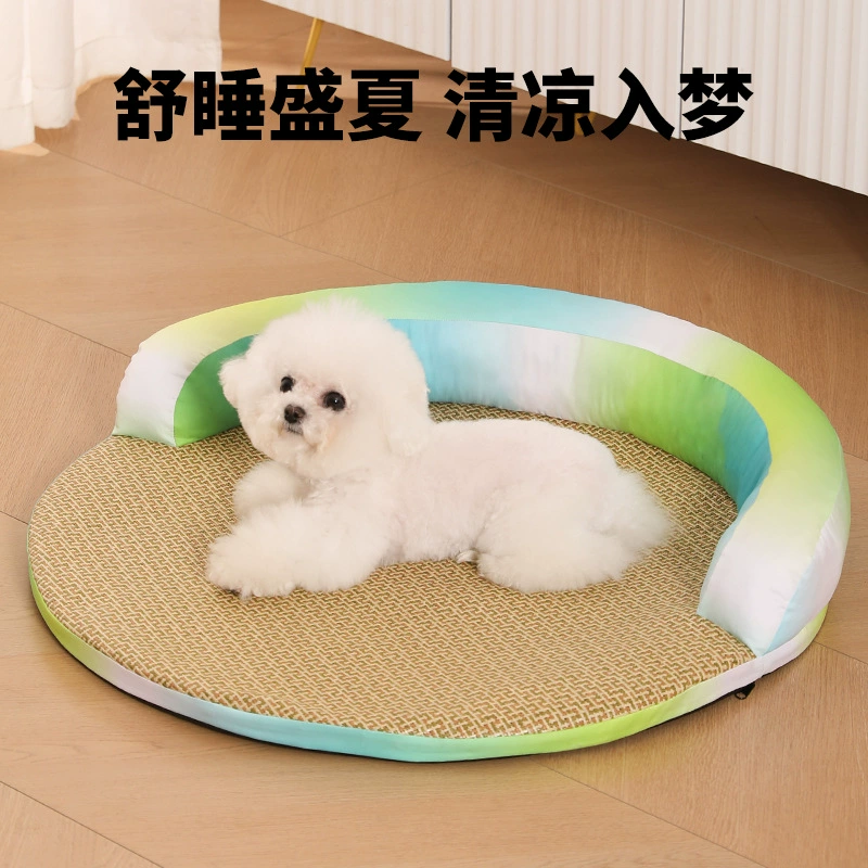 Коврик из ротанга для домашних животных для сна летом, съемный и моющийся коврик для щенков и кошек, летняя кровать, товары для домашних животных