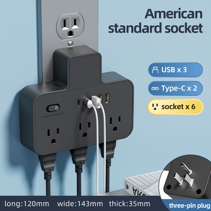Adaptador de US-CAP portátil de una vuelta 6 orificios conector de expansión USB inteligente para Estados Unidos México Canadá image 7