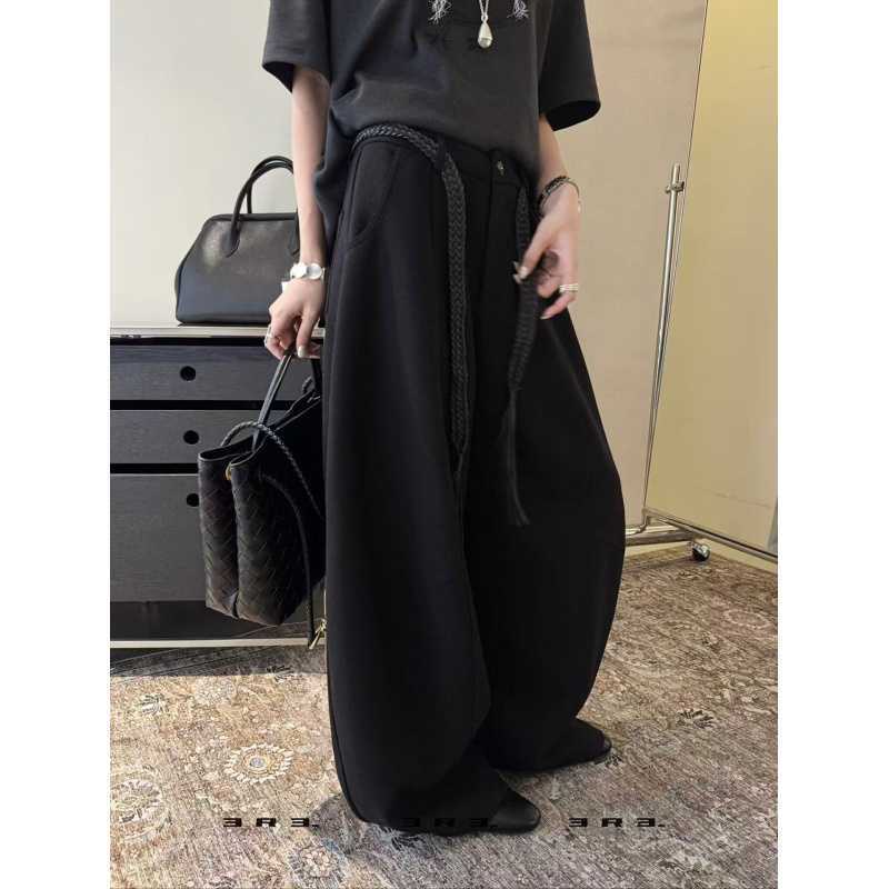 灰色羊毛呢西装阔腿裤女2025秋季新款高腰直筒拖地弯刀休闲裤|undefined