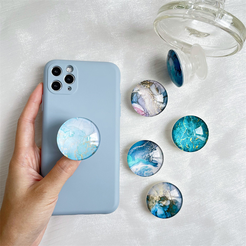 24g Weight Mobile Phone Universal Applicable Brands Airbag Bracket Classification Glass Material Marble Pattern Chinoiserie, Simple Style Style Marble Glass Chinoiserie Simple Style Mobile Phone Universal Airbag Bracket 6