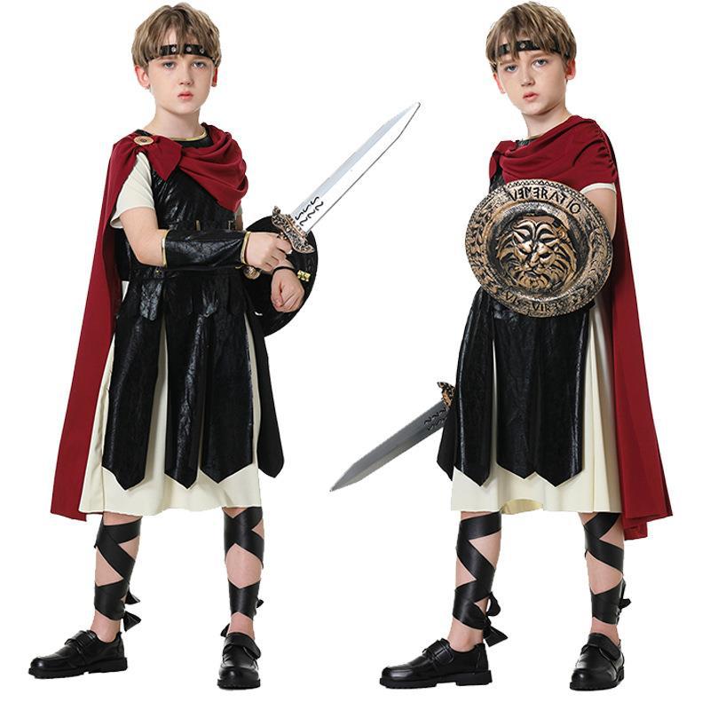 Nuevo Halloween antiguo romano Guerrero escudo espada gladiador Cosplay juego de rol traje entre padres e hijos traje