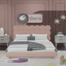 外贸工厂卧室床粉色羊羔绒布艺波浪床头造型设计双人床
