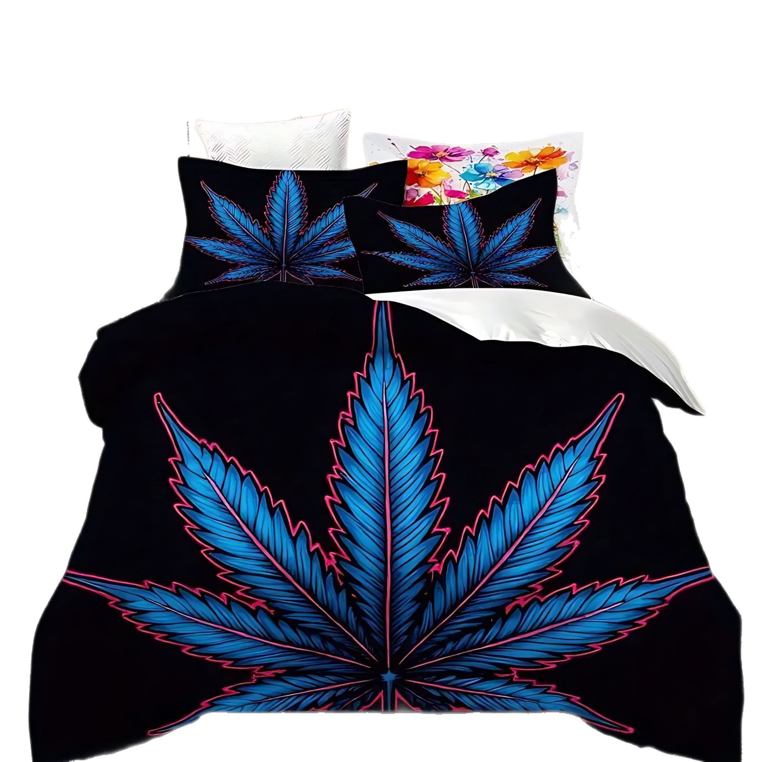 TEMU / JIT transfronterizo púrpura psicodélico hoja tema 3D impresión digital set edredon