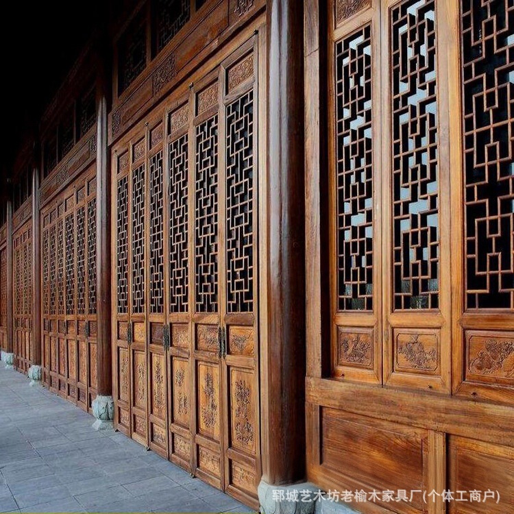 Old Elm Wood Carving, New Chinese-Style Door, Chinese-Style Homestay, Scenic Area Screen, Retro Entrance Wooden Door, Hollow-Out Partition, Interior Door