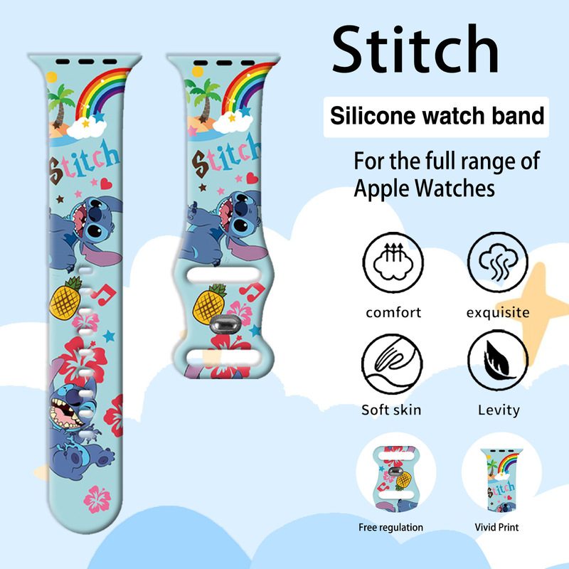 Stitch Printed Silicone Watch Strap Suitable for All Apple Watch Series S11 S10/9/8/7/6/5/Se Wristbands Stitch Printed Silicone Watch Strap Suitable for All Apple Watch Series S11 S10/9/8/7/6/5/Se Wristbands