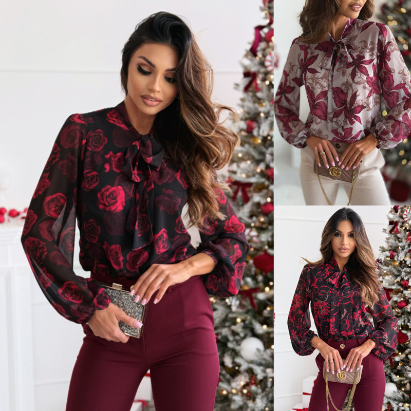 Spring cute fashionable elegant shiffon base shirt with bow