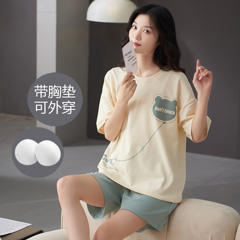 Pijamas de verano para mujer con almohadillas para el pecho, pantalones cortos dulces y bonitos que se pueden usar en el exterior, conjunto de algodón puro de manga corta, novedad 2026, ropa para el hogar