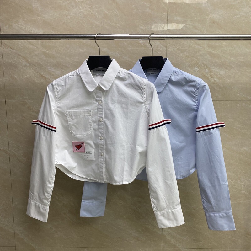 Tb Factory Direct Sales Chinese Valentine's Day Limited New Style Double-Sleeved Webbing Short Navel-Baring Shirt Women's Casual White Shirt