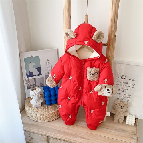 Baby winter clothing, plus velvet and thickened cotton-padded clothes, Korean version of baby's cute and super cute onesies, winter outing crawling clothes, cotton-padded jackets