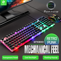 力镁GTX300键盘鼠标套装 朋克复古键盘背光游戏USB有线悬浮键鼠套