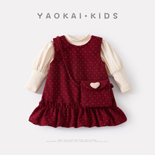 2025冬季新款婴幼儿加绒波点背心裙套装女宝宝加厚裙子打底两件套