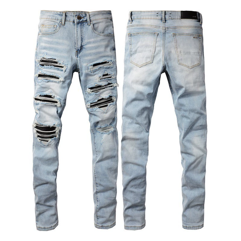Джинсы (AMIRI) мужские slim с рваной отделкой, фасон зауженный
