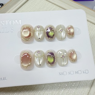 Athena's Pure Handmade Wearable Nail Gemstone Relief Cat's Eye Niche Phototherapy Nail Magic Mirror Powder Accessible Luxury Nail Stickers