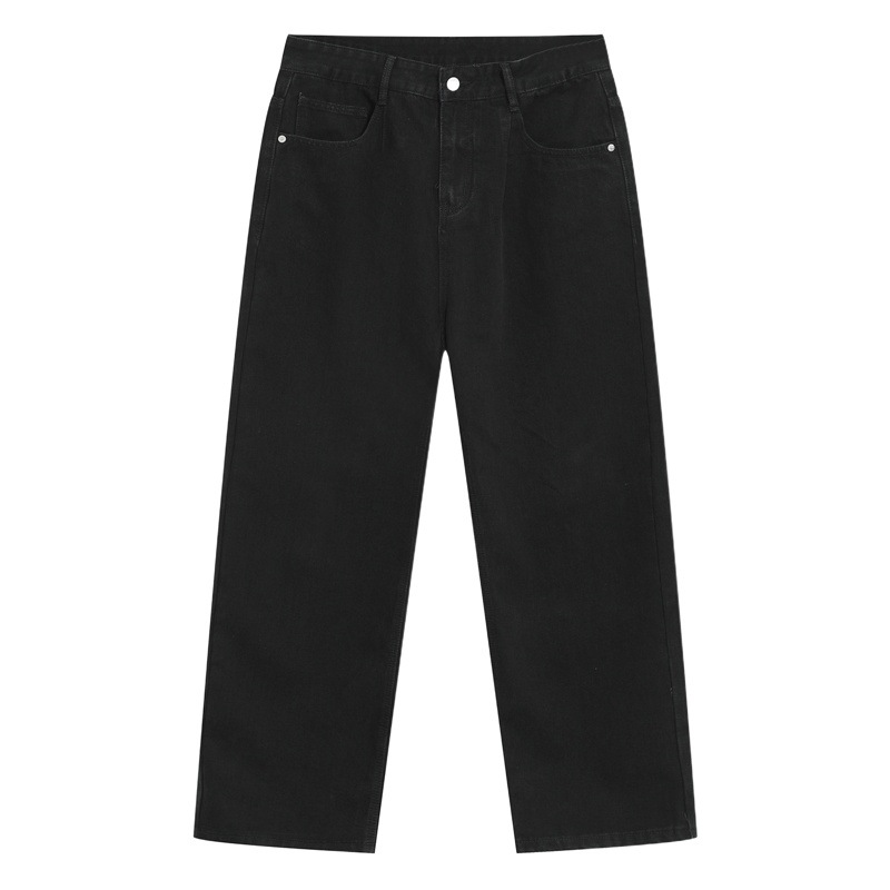 MTLCLOTHES ropa de hombre | Jeans Negros Lavados de Estilo Coreano, Corte Holgado, Color Sólido, Simples, Casuales y Rectos para Hombre