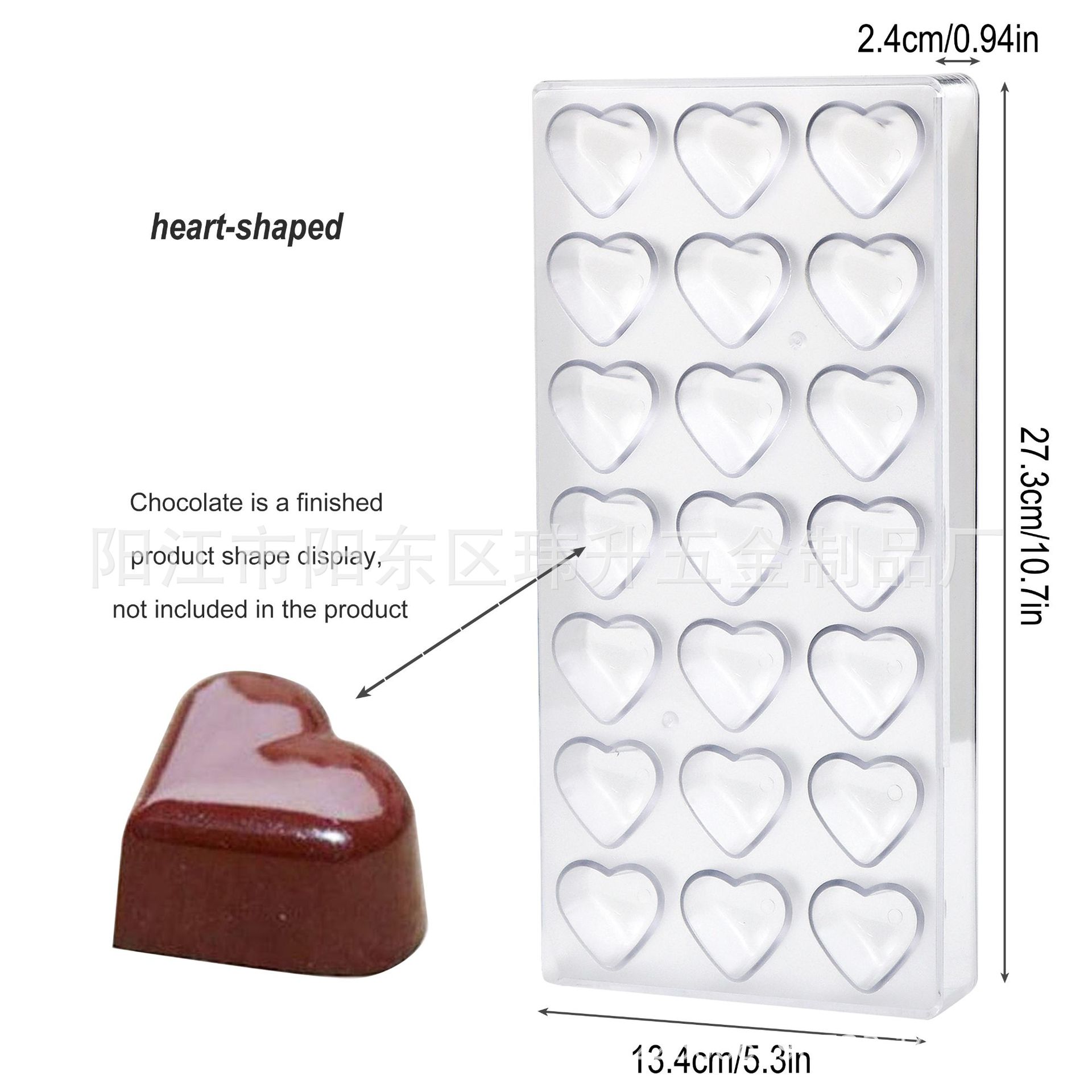 Molde de chocolate transparente duro, molde de caramelo de policarbonato de plástico, forma de huevo en forma de corazón, etc.