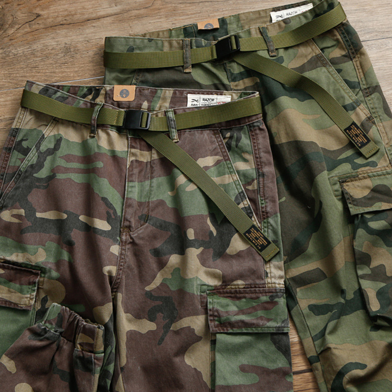 GDDQSDC tipo duro camuflaje táctico overoles hombres y mujeres de estilo americano retro casual suelta pantalones atados al tobillo pantalones de moda Primavera