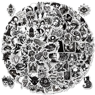 100 Black and White Gothic Punk Style Graffiti Stickers Suitcase Laptop Skateboard Waterproof DIY Stickers