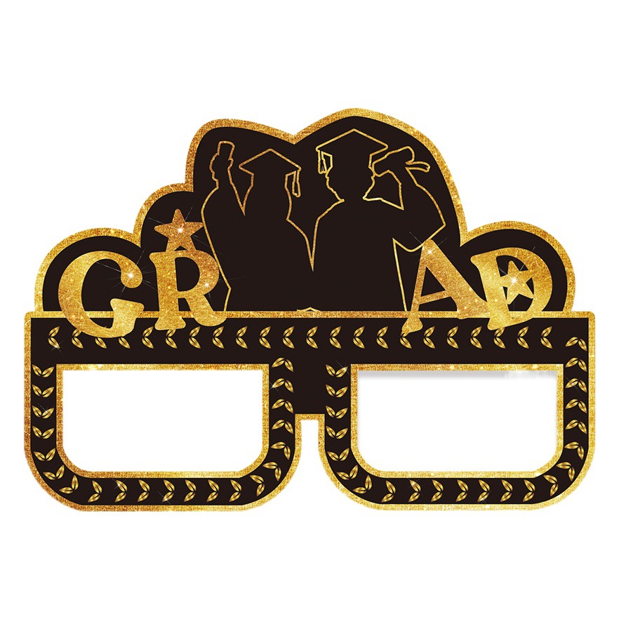 10 unids/set transfronterizo nueva temporada de graduación decoración gafas de fiesta feliz graduación gafas de papel de oro negro