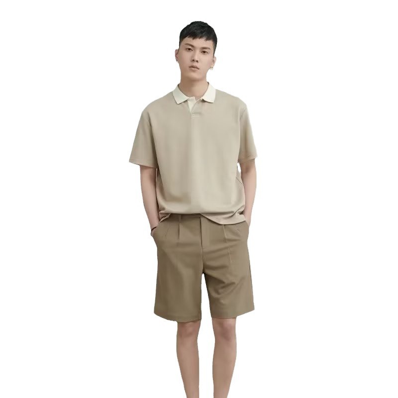 Verano nuevo estilo 2024 nueva tendencia estilo ligero maduro diseño de costura especial camiseta de manga corta camisa POLO hombre