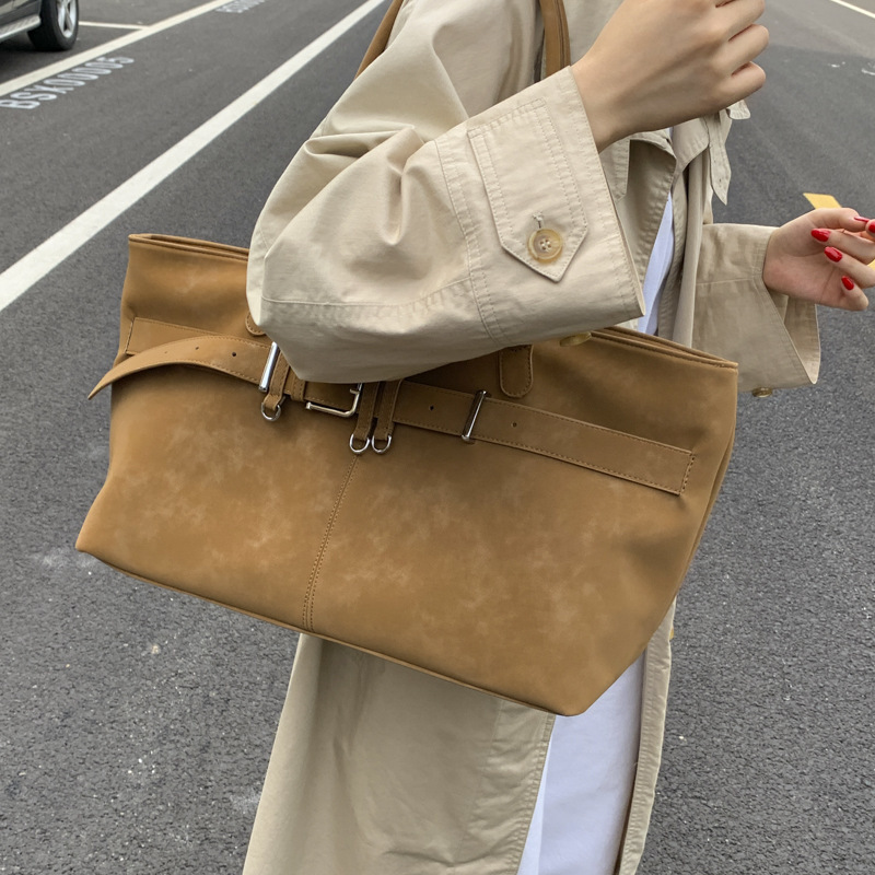 麂皮绒磨砂上班通勤包女式2025新款秋冬百搭复古大容量单肩托特包|undefined