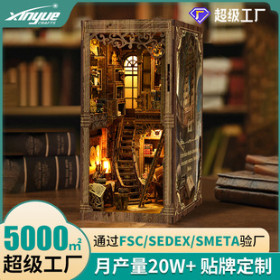 Cross-Border Customized Wooden Assembled Bookend DIY Cabin Model House 3D Stereo Assembled Toys