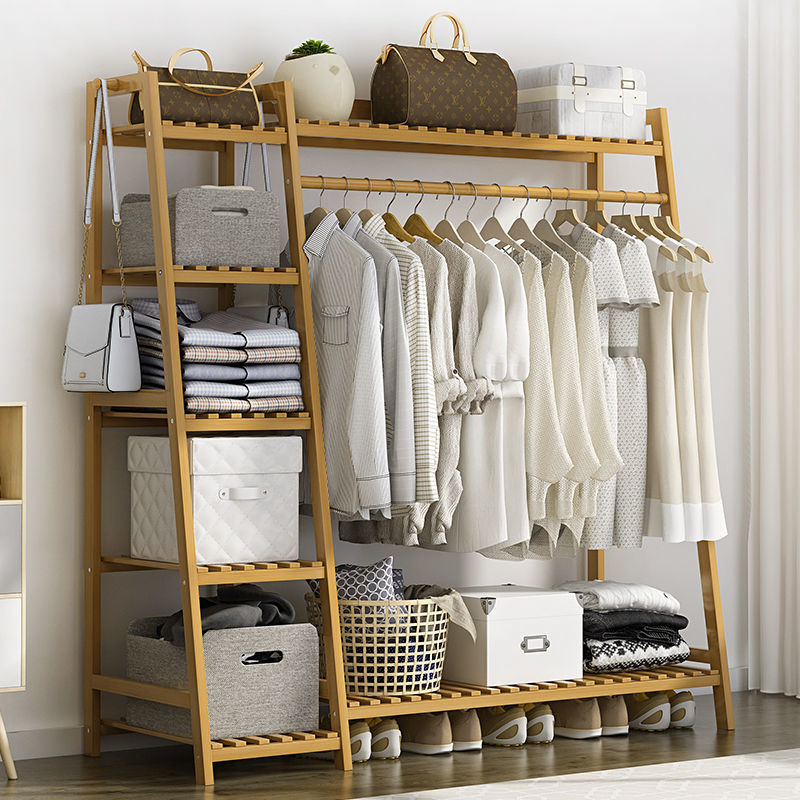 Simple Room Floor-Standing Household Clothes Rack Vertical Wardrobe Bedroom Bamboo Coat Rack Storage Clothes Storage Rack