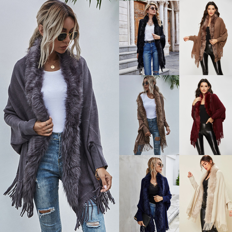 European and American Foreign Trade Women's Sweater 2026 Amazon Independent Site Autumn and Winter Fur Collar Shawl Pullover Cardigan Coat