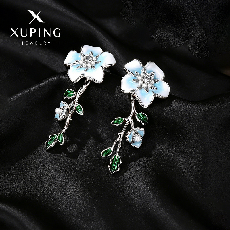 Xuping serie de goteo de aceite pequeña flor fresca pernos de orejas de moda largos bordillos primavera vacaciones ventanas orejas casuales al por mayor
